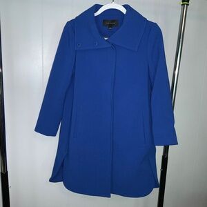 Ann Taylor Cobalt Blue covered snap front pea coat Sz XS tulip hem pockets lined